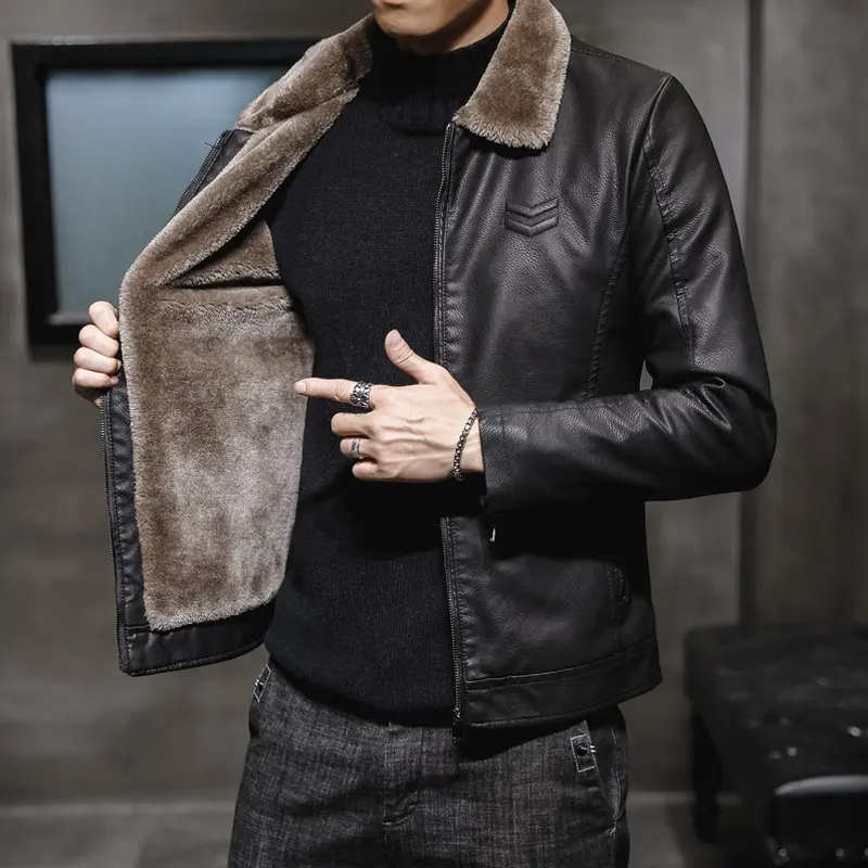 DIMUSI Winter Men's Leather Jacket Fashion Man Motorcycle PU Leather Jacket Casual Fleece Warm Zipper Leather Coats Men Clothing