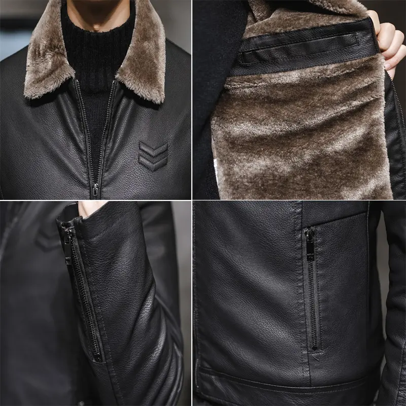 DIMUSI Winter Men's Leather Jacket Fashion Man Motorcycle PU Leather Jacket Casual Fleece Warm Zipper Leather Coats Men Clothing
