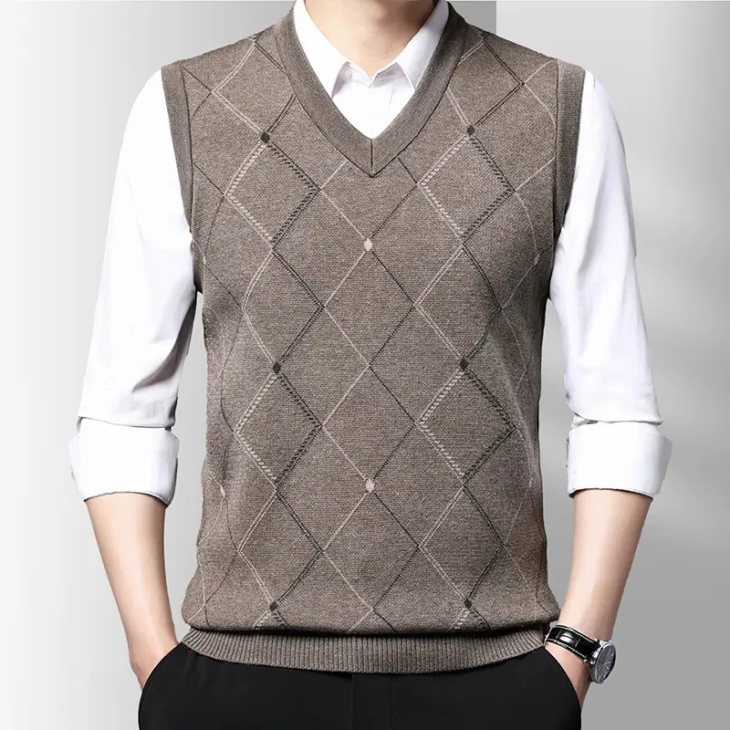 Autumn Winter Men's Knitted sweater Vest Mens V-Neck Warm Jumper Knitted Waistcoats Men Pullover Business Sweater Vests Clothing