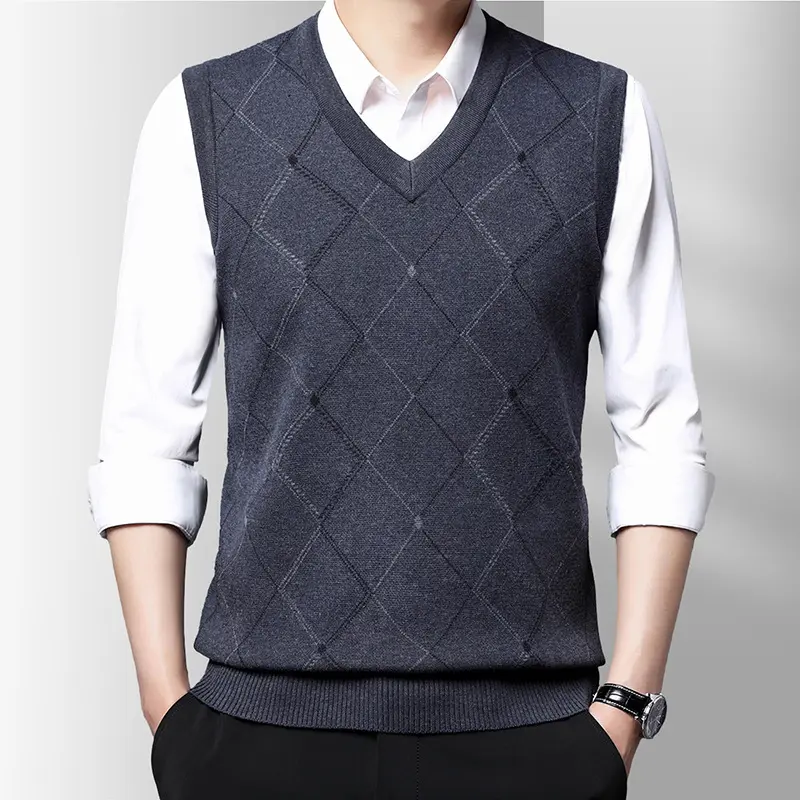 Autumn Winter Men's Knitted sweater Vest Mens V-Neck Warm Jumper Knitted Waistcoats Men Pullover Business Sweater Vests Clothing