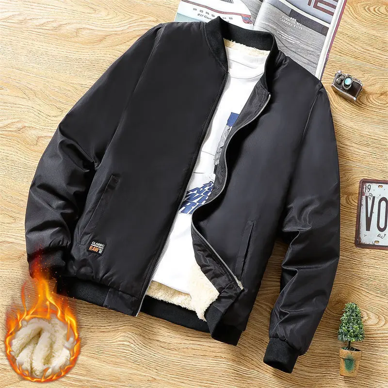 Autumn Winter Mens Fleece Warm Jackets Fashion Men Cotton Thicken Baseball Uniform Coats Men Sports Golf Windbreaker Jacket