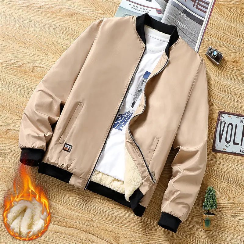 Autumn Winter Mens Fleece Warm Jackets Fashion Men Cotton Thicken Baseball Uniform Coats Men Sports Golf Windbreaker Jacket