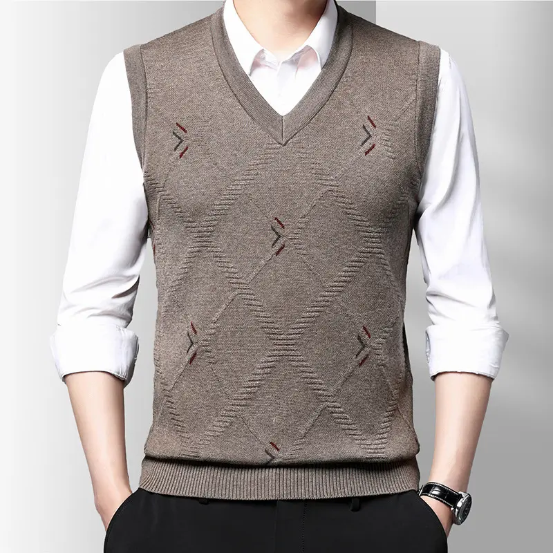 Winter Men's Pullover Knitted Sweater Vests Mens V-Neck Warm Jumper Knitted Waistcoats Men Business Pullover Sweater Vests 3XL