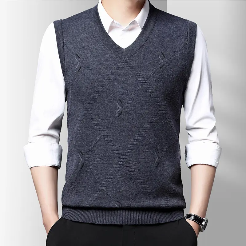 Winter Men's Pullover Knitted Sweater Vests Mens V-Neck Warm Jumper Knitted Waistcoats Men Business Pullover Sweater Vests 3XL