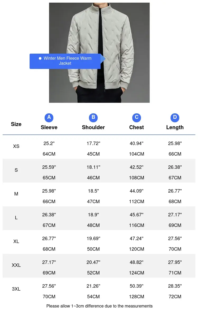 Winter Men's Warm Padded Jacket Fashion Men Thermal Parkas Coats Classic Outwear Fleece Lined Windbreaker Jackets Men Clothing