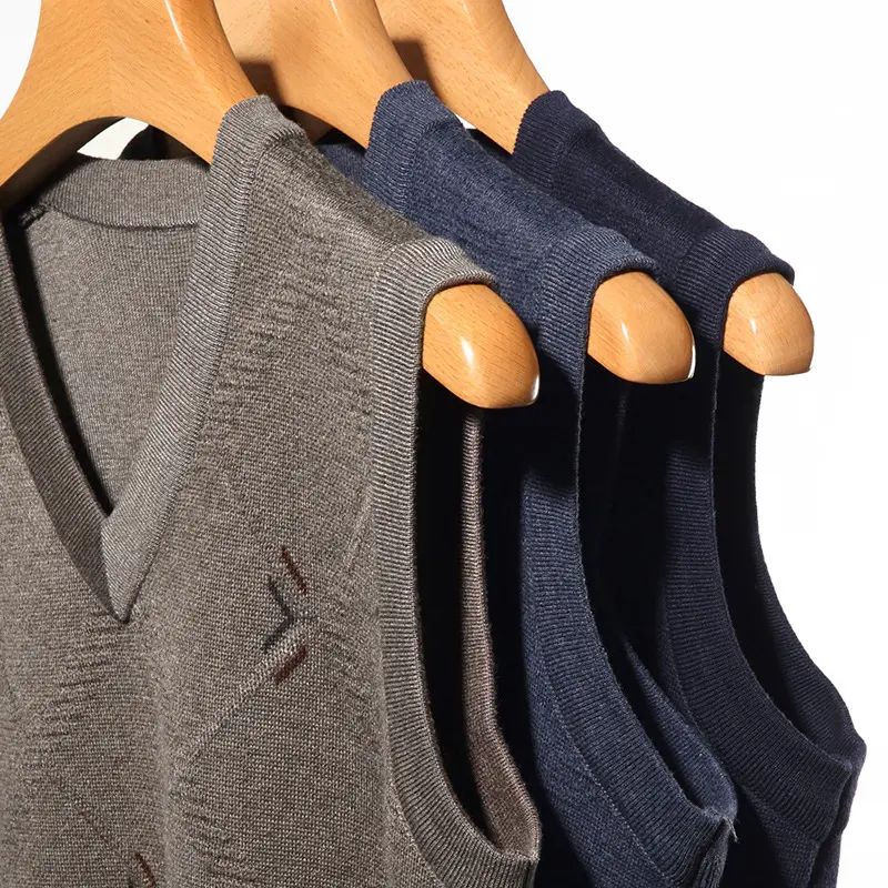 Winter Men's Pullover Knitted Sweater Vests Mens V-Neck Warm Jumper Knitted Waistcoats Men Business Pullover Sweater Vests 3XL