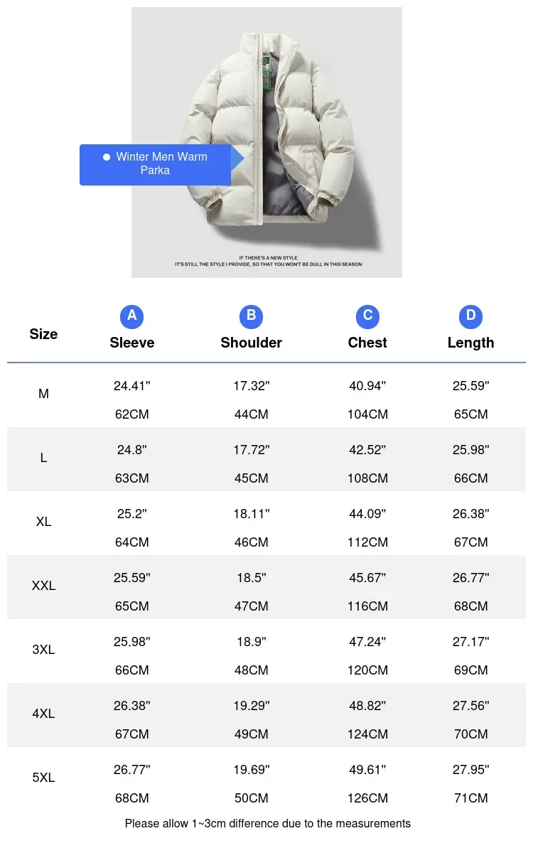 Winter Men Warm Padded Jacket Fashion Male Coton Thicken Thermal Parka Coats Men Mountain Ski Windbreaker Jacket Clothing