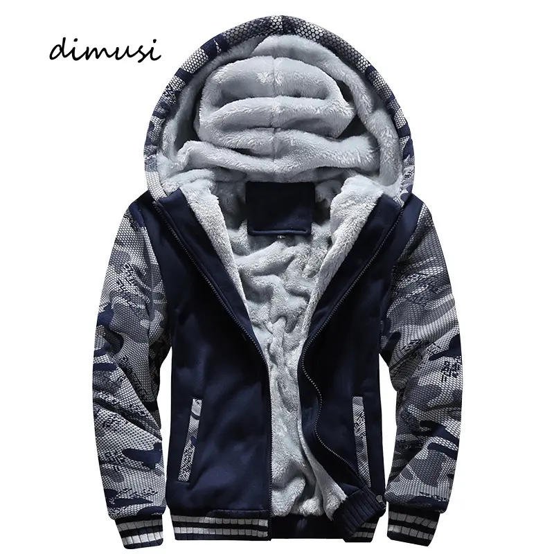 Winter Men's Fleece Warm Padded Jackets Casual Male Thick Hooded Parka Coats Men Sports Camo Cardigan Jacket Brand Clothing
