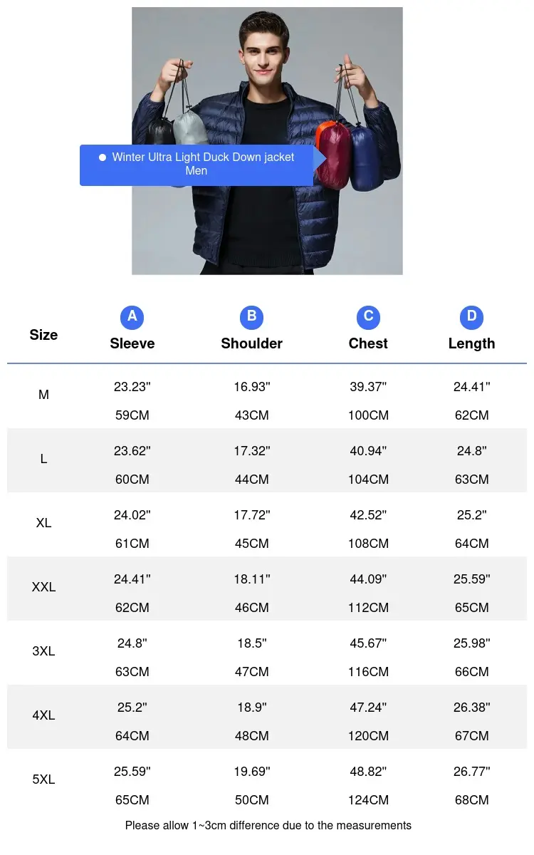 Winter Men's Ultra Light Duck Down Jackets Fashion Men Mountain Ski Windbreaker Parka Men Lightweight Thermal Waterproof Jackets