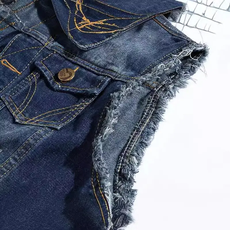Summer Men's Cotton Jean Vests Fashion Man Retro Rippded Hole Waistcoat Men Punk Streetwear Hip Hop Sleeveless Jackets Clothing
