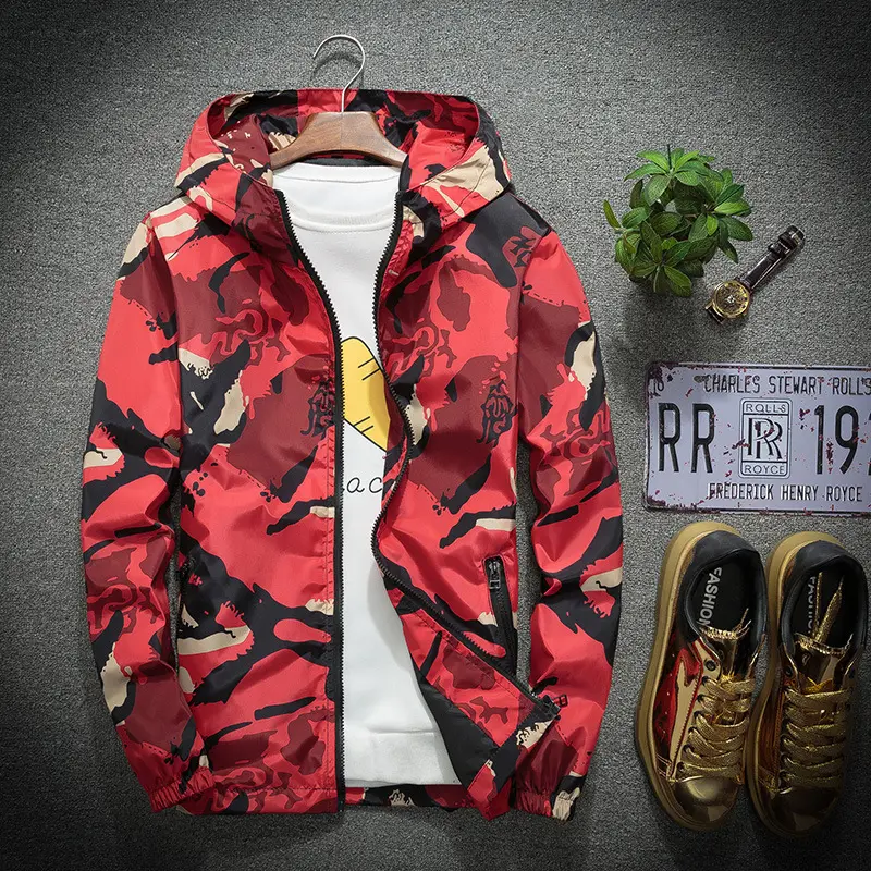 Spring Autumn Mens Bomber Jackets Fashion Men Camo Windbreaker Hooded Coats Men Sports Zipper Pilot Jacket large Size Clothing