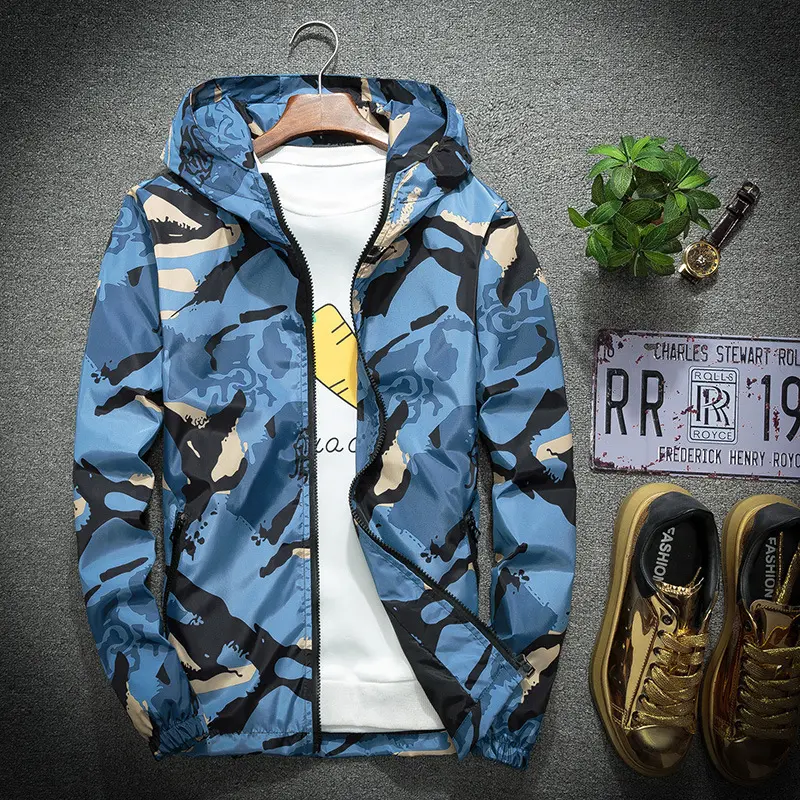 Spring Autumn Mens Bomber Jackets Fashion Men Camo Windbreaker Hooded Coats Men Sports Zipper Pilot Jacket large Size Clothing