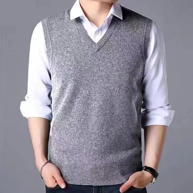 Autumn Winter Men's Pullover Knitted Vest Mens Retro V-Neck Jumper Knitted Waistcoats Men Wool Warm Sweater Vest Clothing