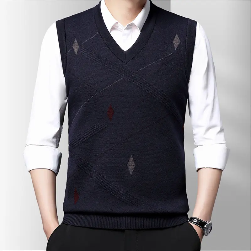 DIMUSI Autumn Men's Sleeveless Jacket Man Slim Fit V-Neck Collar Vest Jumper Knitted Waistcoats Men Pullovers Sweater Clothing