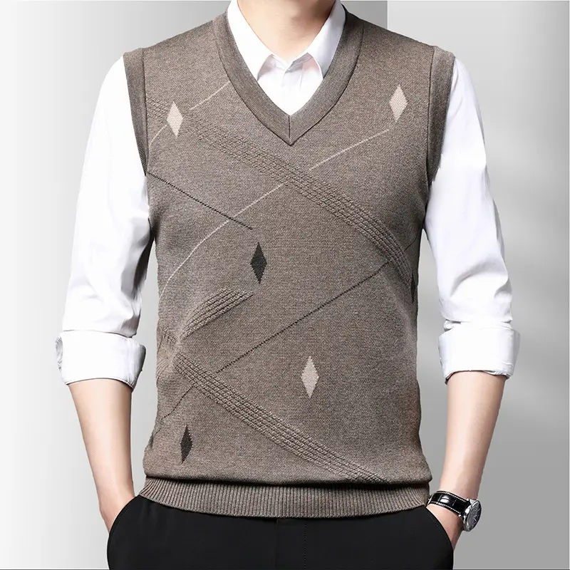 DIMUSI Autumn Men's Sleeveless Jacket Man Slim Fit V-Neck Collar Vest Jumper Knitted Waistcoats Men Pullovers Sweater Clothing
