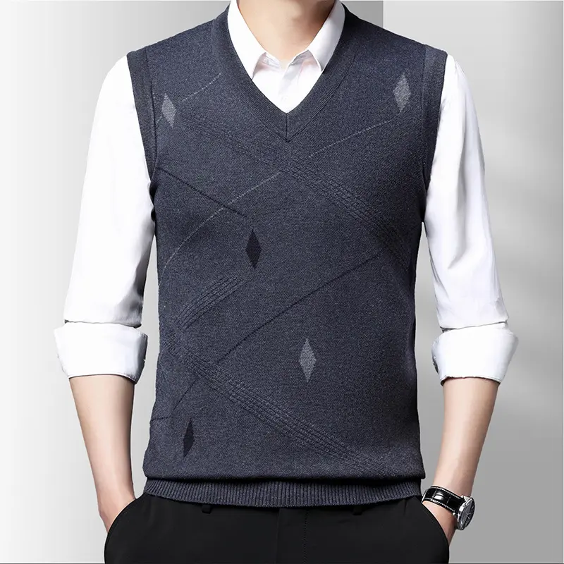 DIMUSI Autumn Men's Sleeveless Jacket Man Slim Fit V-Neck Collar Vest Jumper Knitted Waistcoats Men Pullovers Sweater Clothing