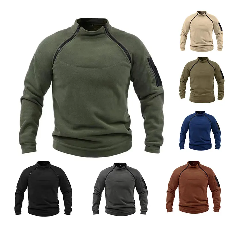 Autumn Winter Men's Fleece Warm Jackets Fashion Men Stand Collar Tactical Sweatshirts Men Outdoor Breathable Warm Hoodies Coats