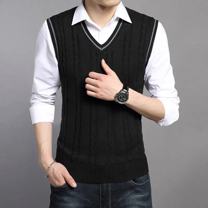 DIMUSI Winter Mens Vests Sleeveless Knitted Warm Waistcoats Casual Men Slim V-Neck Pullovers Uniform Sweater Vests Mens Clothing