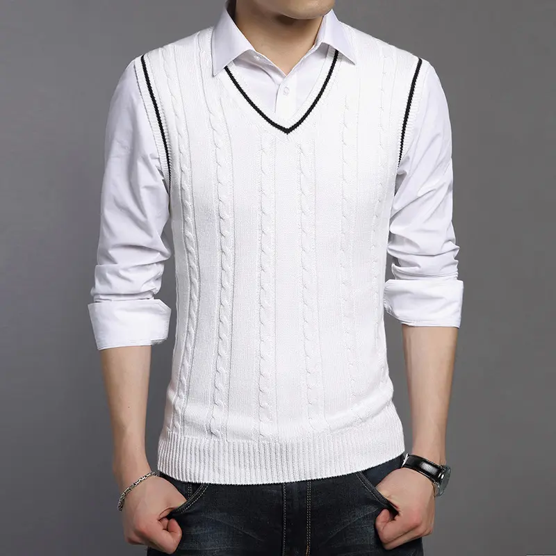 DIMUSI Winter Mens Vests Sleeveless Knitted Warm Waistcoats Casual Men Slim V-Neck Pullovers Uniform Sweater Vests Mens Clothing
