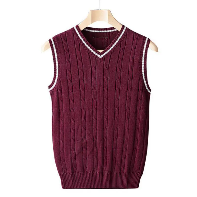 DIMUSI Winter Mens Vests Sleeveless Knitted Warm Waistcoats Casual Men Slim V-Neck Pullovers Uniform Sweater Vests Mens Clothing
