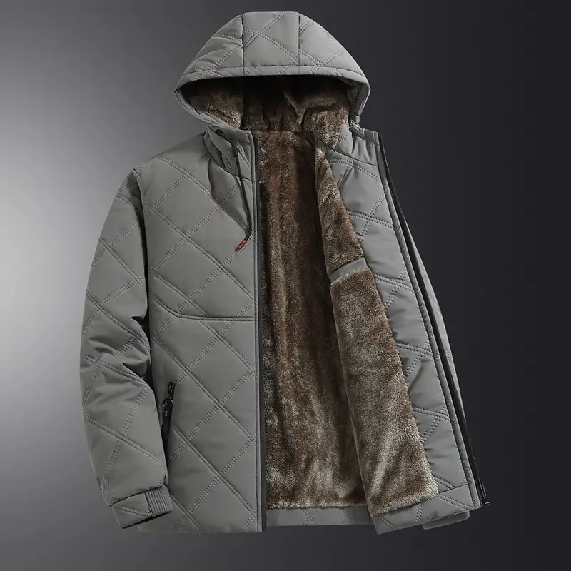 Winter Mens Warm Down Padded Jackets Outdoor Men Fleece Lined Thermal Hooded Parkas Men Cotton Snow Windbreaker Jacket Clothing
