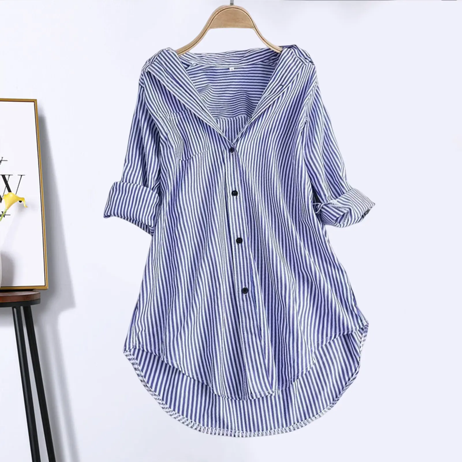 Plus Size Women Tunic Shirts Stripe Blouse Spring Autumn Ladies Large Size Button V Neck Long Sleeve Shirt Blouse Blusas 5xl