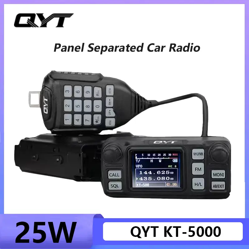 QYT KT-5000 Mini Color Screen Detachable Front Panel Scrambler 25W 10KM VHF UHF Dual Band VOX Mini Color FM Mobile Walkie Talkie