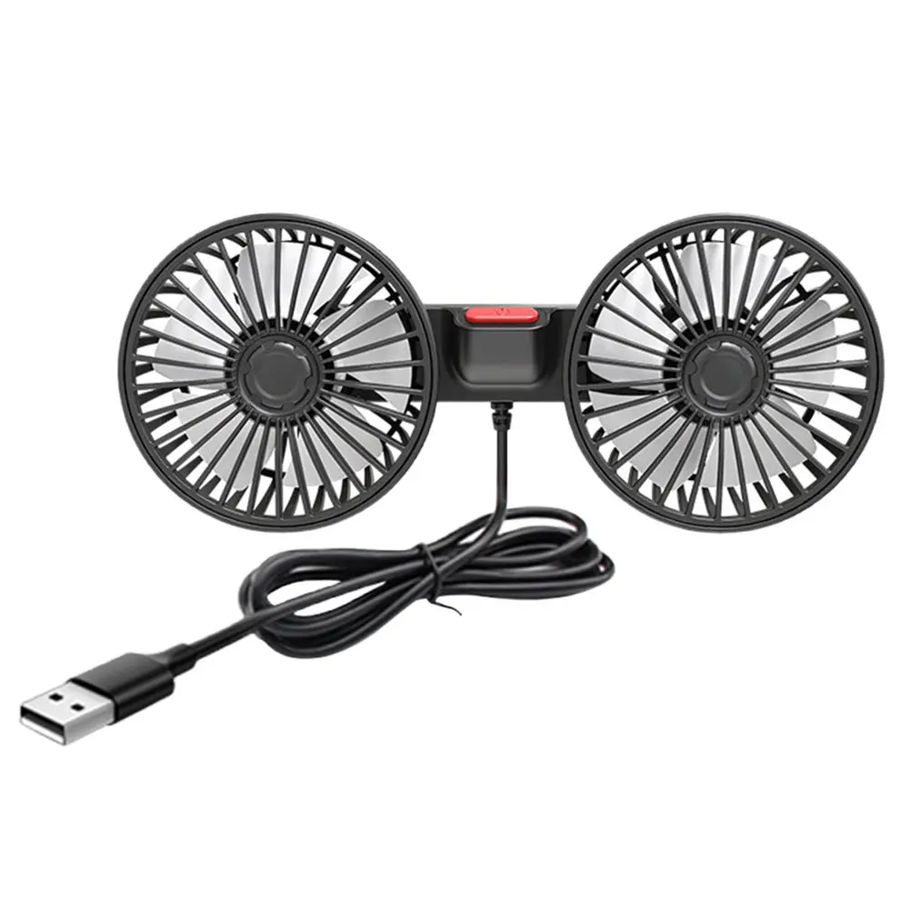 USB 5V Vehicle Mounted Fan Dual Head Auto Ventilation Fan 360 Degree Rotation Adjustable 3 Speeds for Dashboard RV Truck