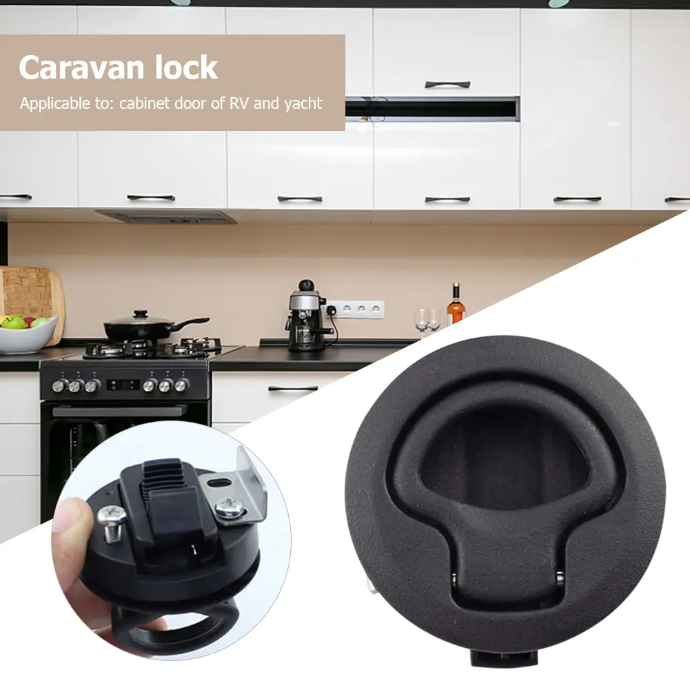 1-20PCS Round Flush Pull Slam Latch Marine Deck Locker Lock Flush Black Plastic Handle Lock For RV Boat Universal Accessories