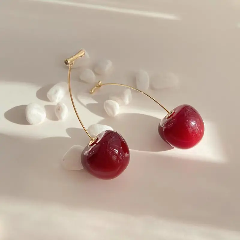 Small Fresh Sweet Red Cherry Earrings Cherries Pendant Earrings For Women Fruit Earrings Stainless Steel Earring Charm Jewelry