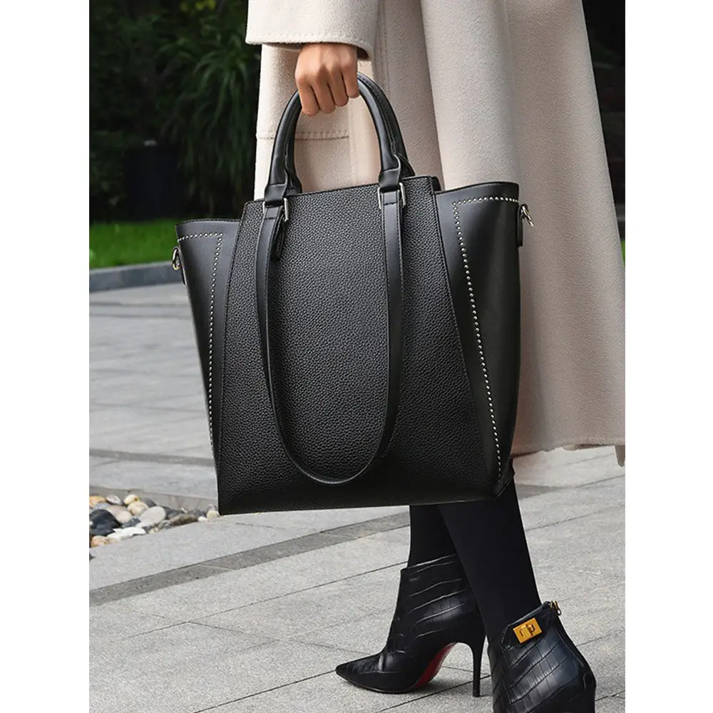 High-Grade Black Tote Bags Soft Pu Leather Square Handbags Large Capacity Female Faux Diamond Crossbody Pack Shoulder Bags