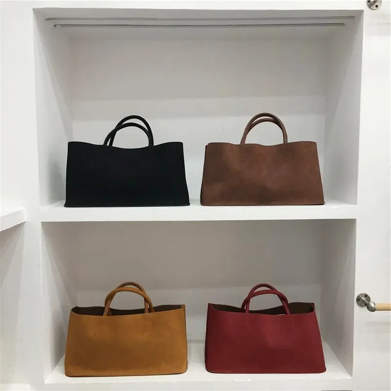 Elegant Women Suede Tote Bags Solid Large Capacity Female Commute Composite Handbag Lady Versatile Shoulder Packs 2024 New