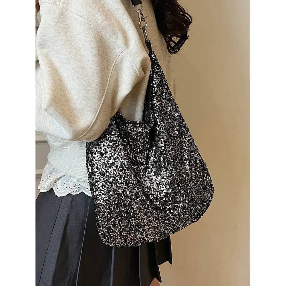 Glossy Sequins Tote Bag for Women Solid Soft Shiny Shoulder Bags Large Capacity Shopping Underarm Packs Lady All-match Handbag