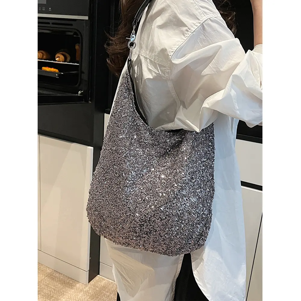 Glossy Sequins Tote Bag for Women Solid Soft Shiny Shoulder Bags Large Capacity Shopping Underarm Packs Lady All-match Handbag