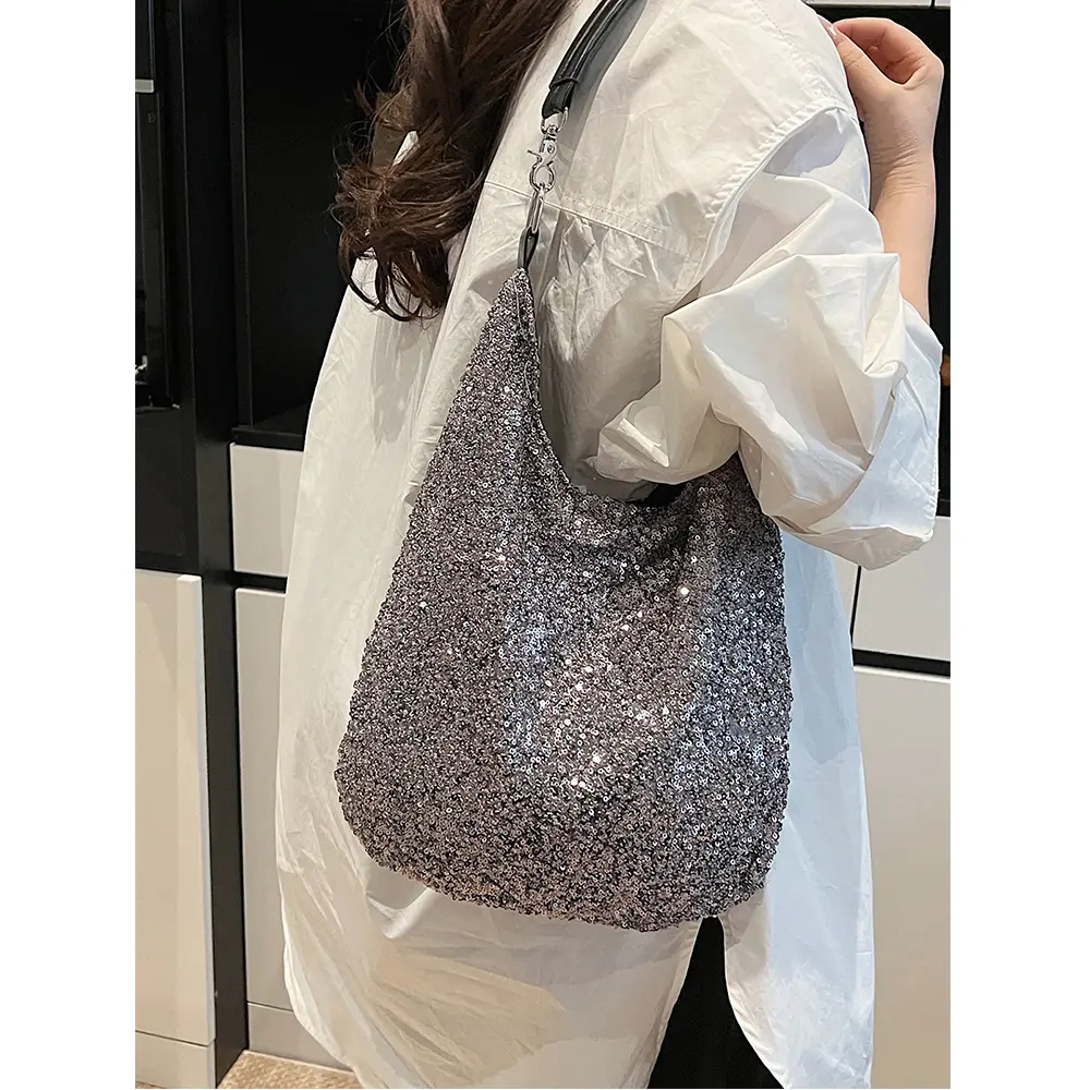 Glossy Sequins Tote Bag for Women Solid Soft Shiny Shoulder Bags Large Capacity Shopping Underarm Packs Lady All-match Handbag