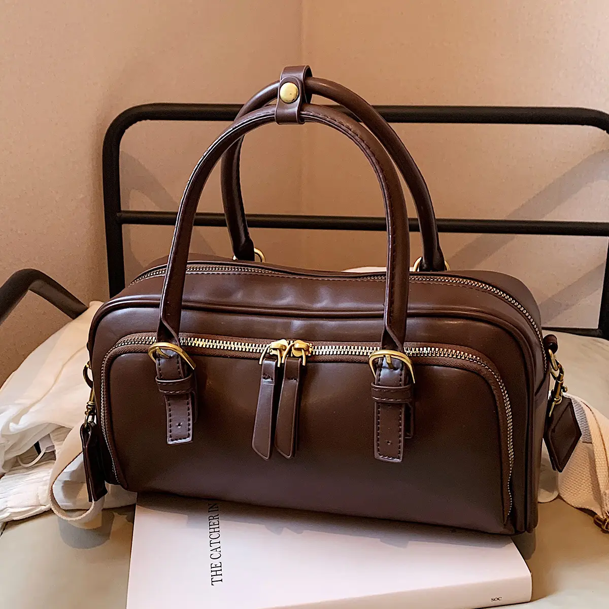 Vintage Handbags for Women Solid Pu Leather Tote Bags Large Capacity Female Commute Wide Strap Crossbody Packs 2024 New
