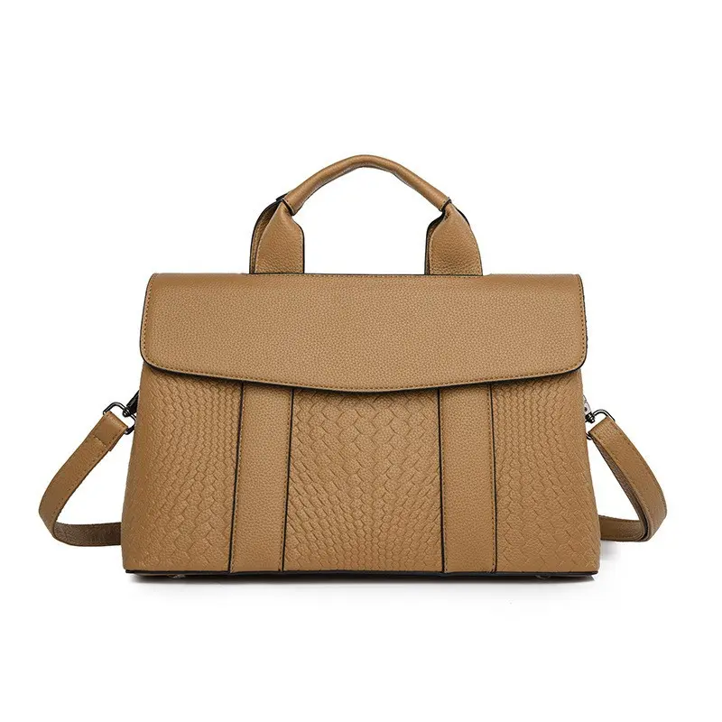High-grade Women Handbag Solid Black Pu Leather Flap Woven Print Tote Bags Large Capacity Female Casual Crossbody Bags Lady Pack