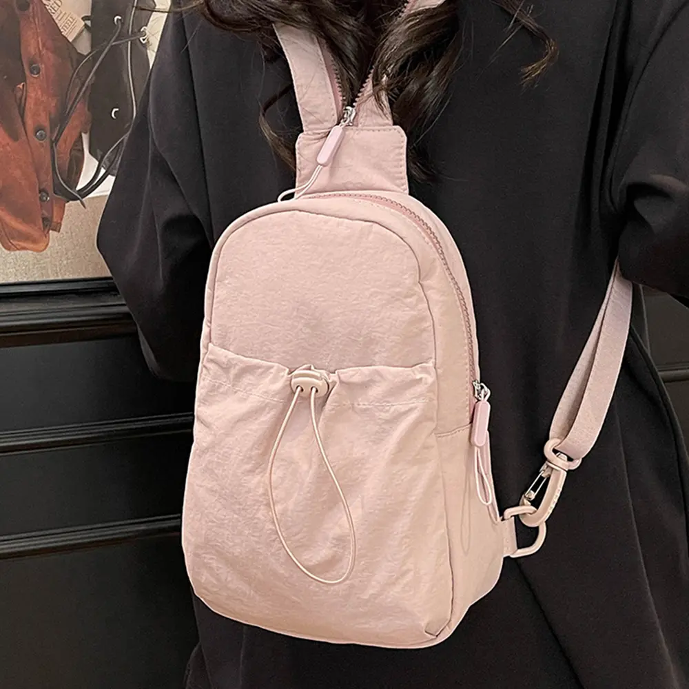 Solid Color Nylon Chest Bag Large Capacity Travel Shoulder Bags Versatile Multi-PocketsWomen Men Commuting Crossbody Packs
