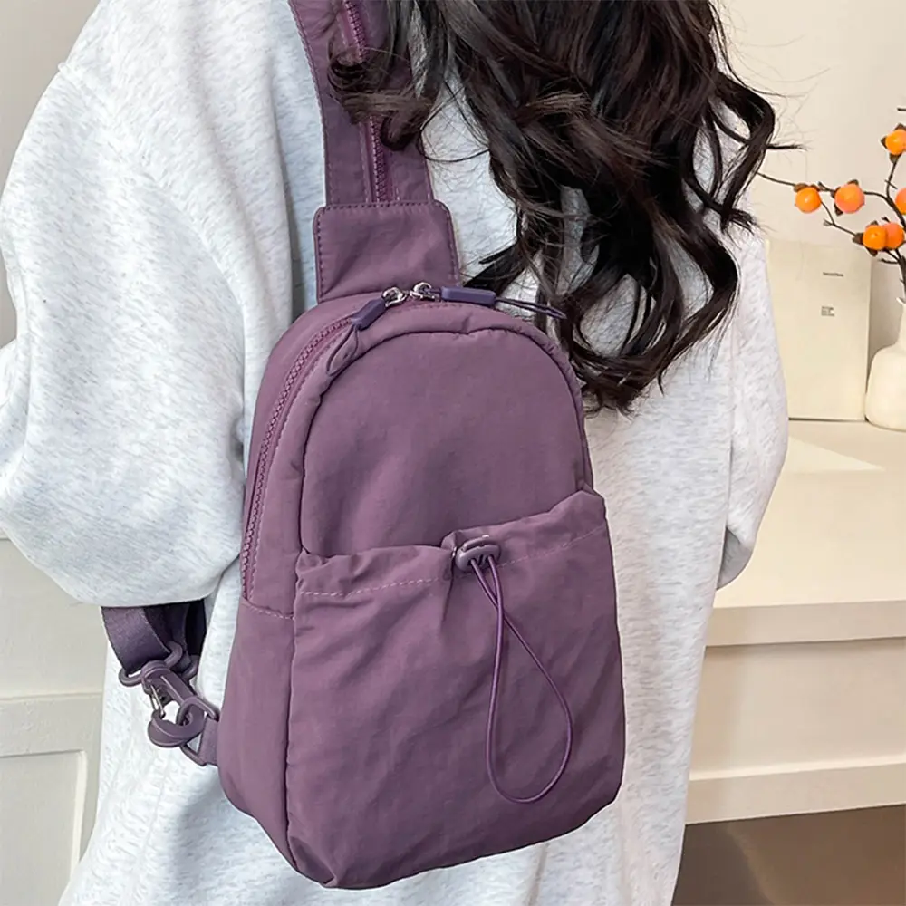 Solid Color Nylon Chest Bag Large Capacity Travel Shoulder Bags Versatile Multi-PocketsWomen Men Commuting Crossbody Packs