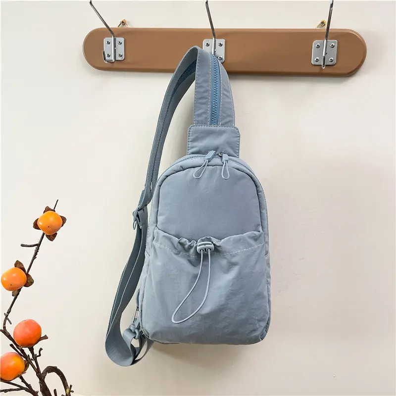 Solid Color Nylon Chest Bag Large Capacity Travel Shoulder Bags Versatile Multi-PocketsWomen Men Commuting Crossbody Packs