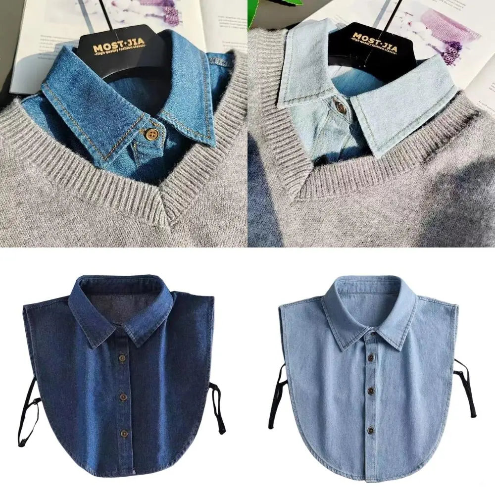 Fake Collar Blouse Women Ladies Denim False Collar Detachable Collars Professional Versatile Decor Half Shirt Style Fake Collar