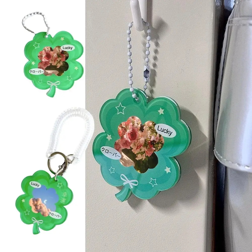 INS Four-leaf Clover Card Cover Girl Keychain Backpack Pendant Photo Frame Protection Card Holder 1-Inch Photo Storage Pendant