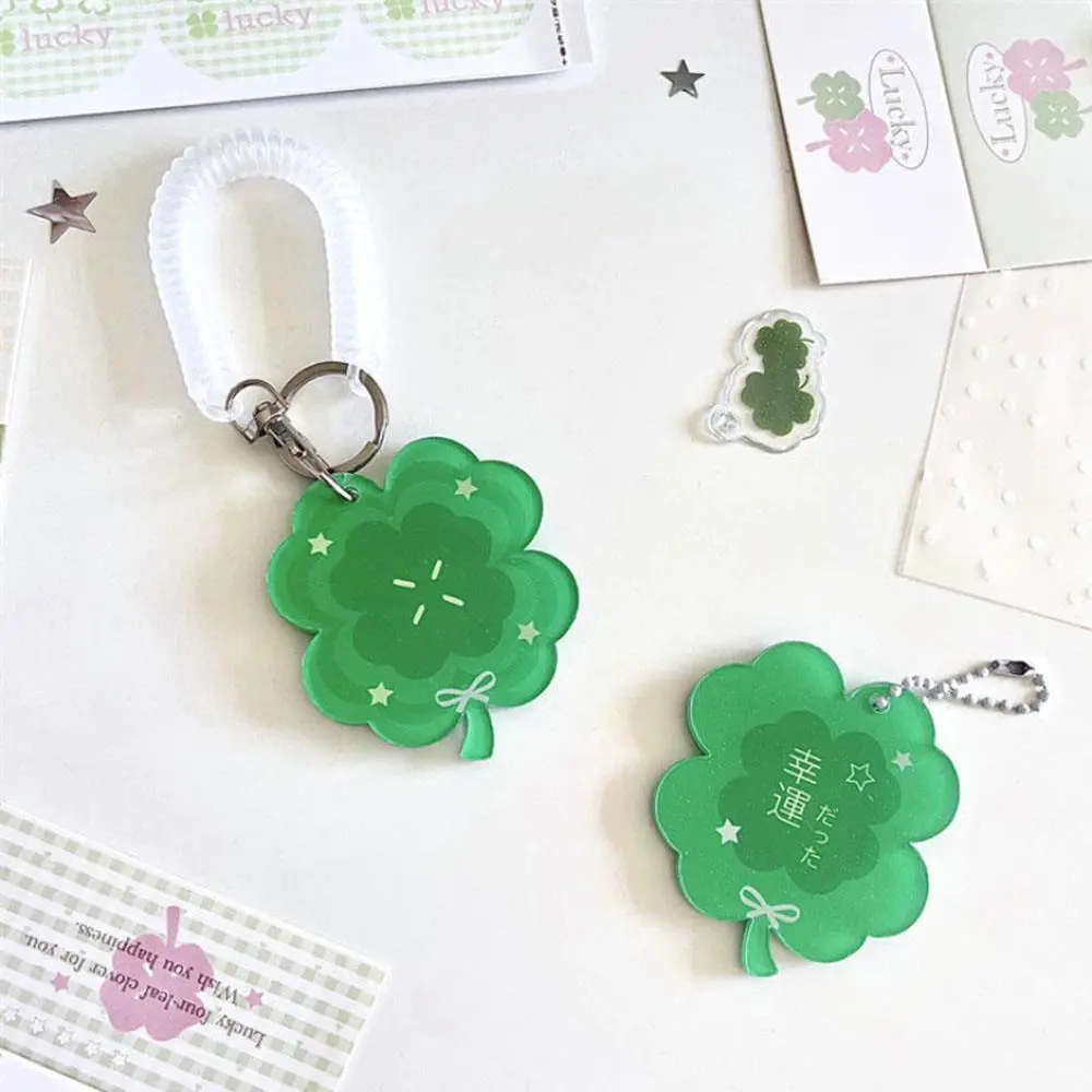 INS Four-leaf Clover Card Cover Girl Keychain Backpack Pendant Photo Frame Protection Card Holder 1-Inch Photo Storage Pendant