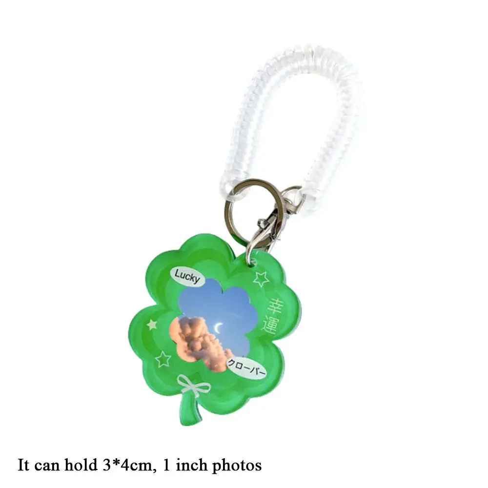 INS Four-leaf Clover Card Cover Girl Keychain Backpack Pendant Photo Frame Protection Card Holder 1-Inch Photo Storage Pendant