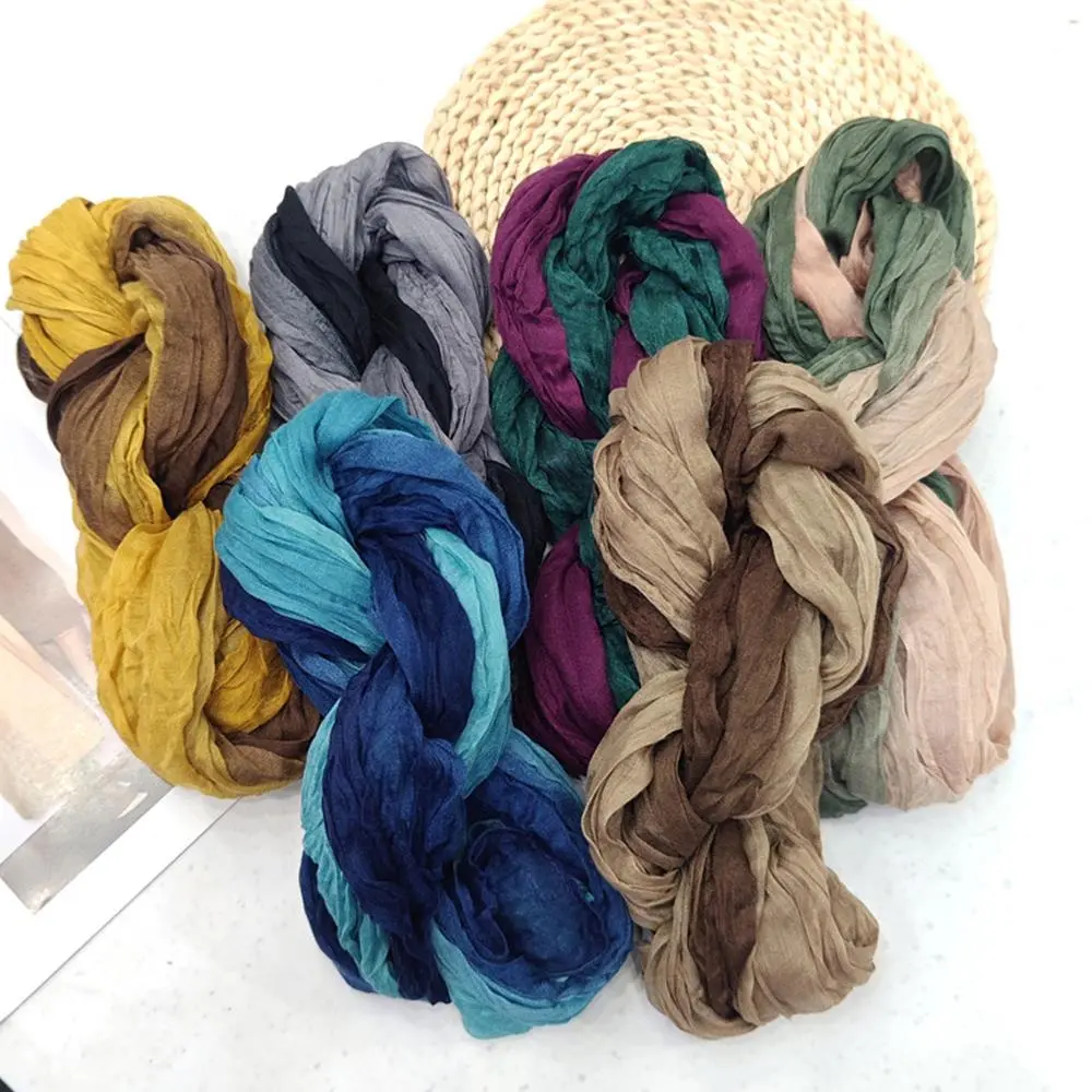 2025 Cotton Hemp Pleated Scarves Women's Gradient Color Linen Scarf  Fashionable Trend Fold Shawl Windproof Sand Proof Headscarf