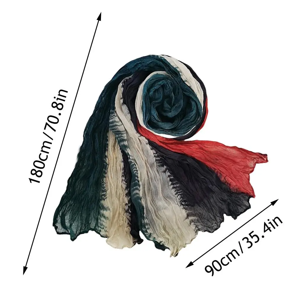 2025 Cotton Hemp Pleated Scarves Women's Gradient Color Linen Scarf  Fashionable Trend Fold Shawl Windproof Sand Proof Headscarf