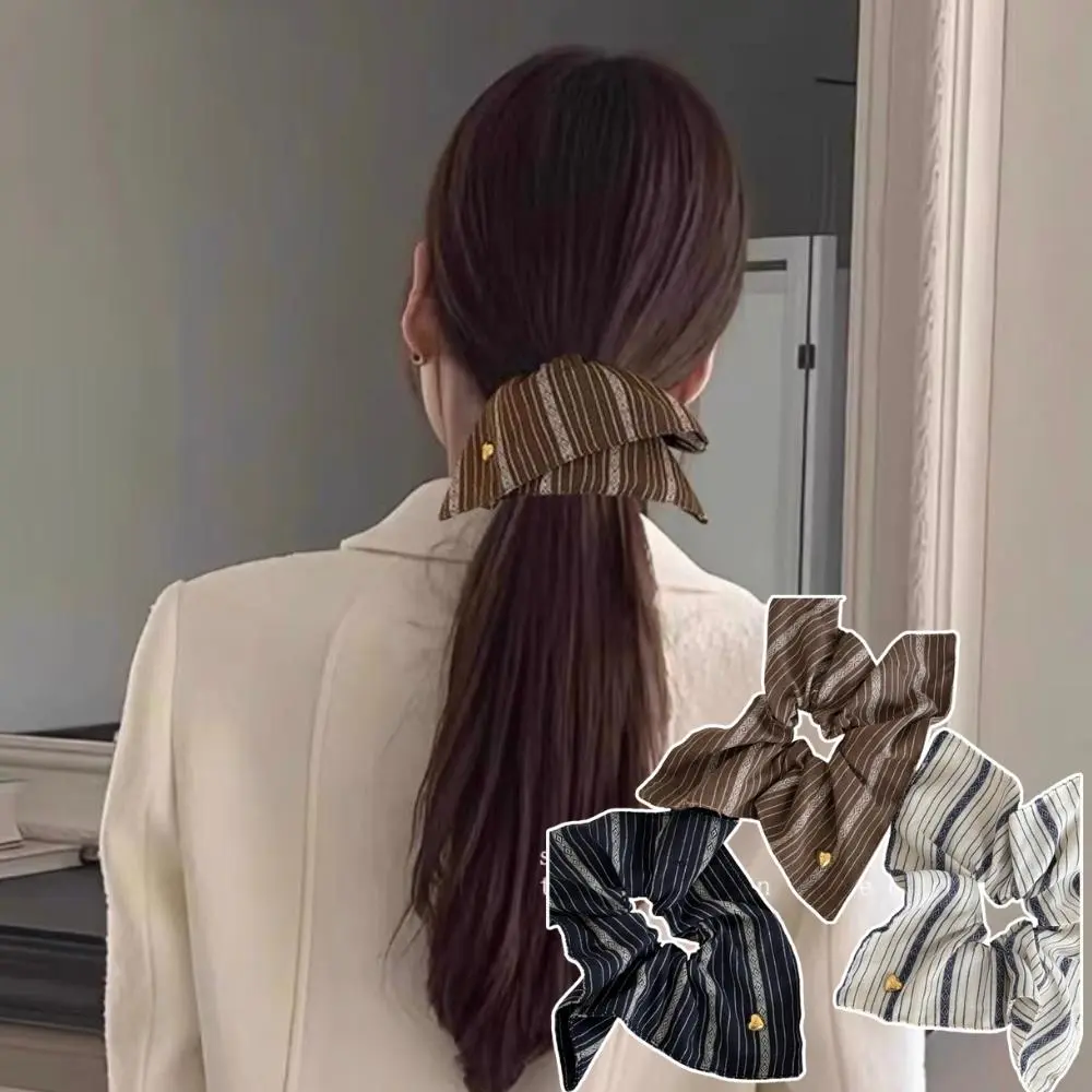Fabric Striped Square Kerchief Scrunchies Hair Rope Elastic Hair Band Square Headrope Intestine Band Temperament Hair Ties 2PCS