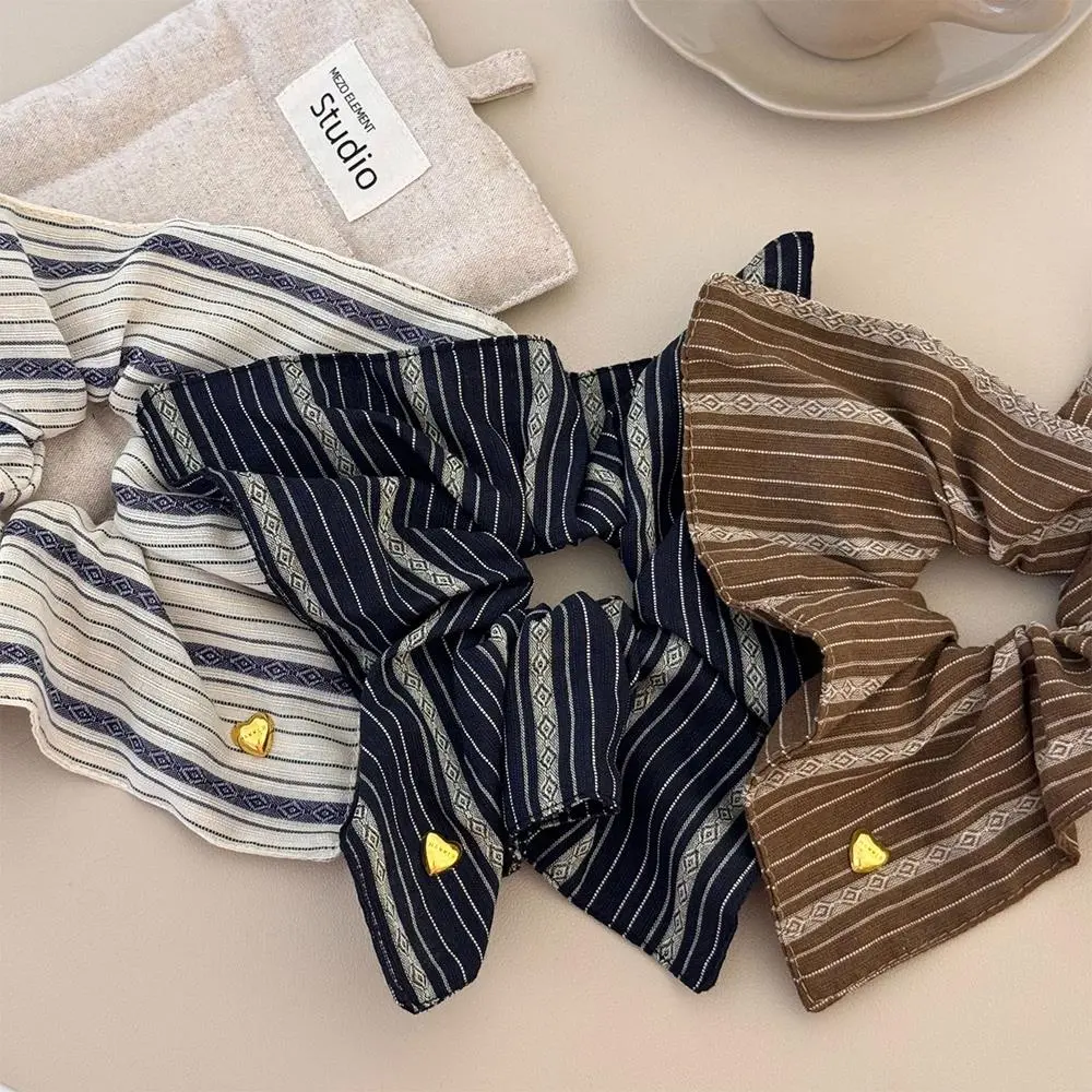 Fabric Striped Square Kerchief Scrunchies Hair Rope Elastic Hair Band Square Headrope Intestine Band Temperament Hair Ties 2PCS