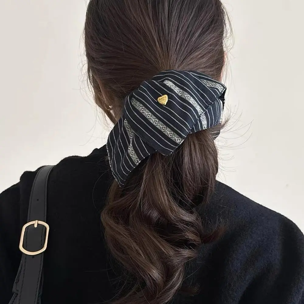 Fabric Striped Square Kerchief Scrunchies Hair Rope Elastic Hair Band Square Headrope Intestine Band Temperament Hair Ties 2PCS