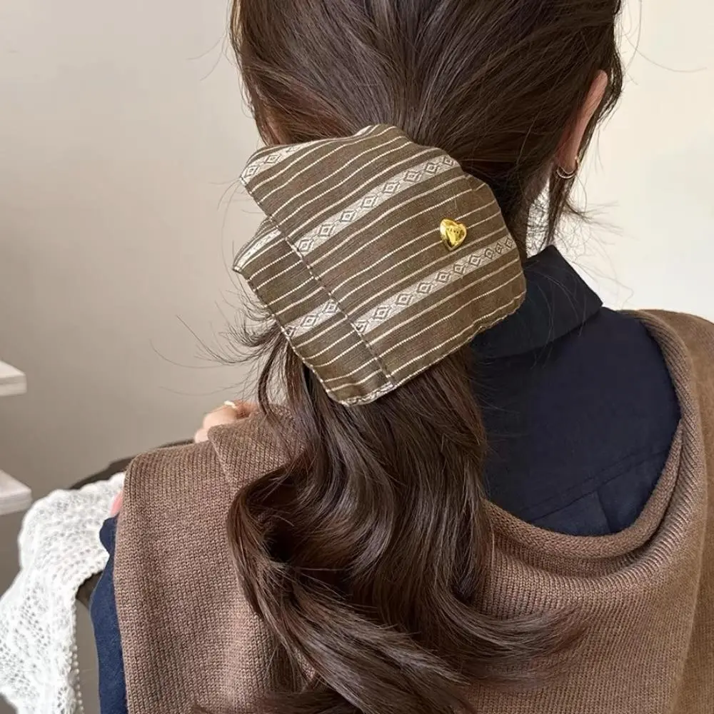 Fabric Striped Square Kerchief Scrunchies Hair Rope Elastic Hair Band Square Headrope Intestine Band Temperament Hair Ties 2PCS